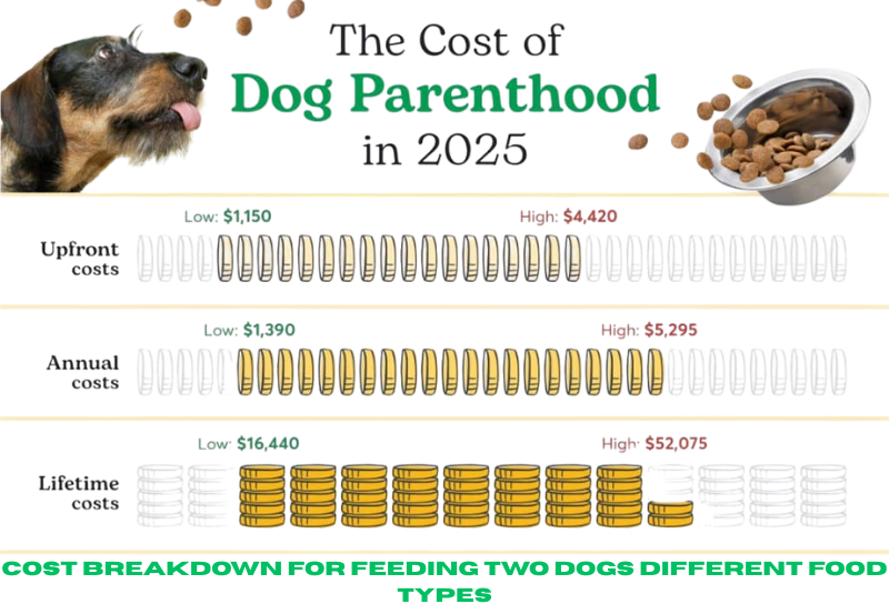 Cost breakdown for feeding two dogs different food types